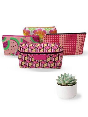 Clinique Cosmetic Bag Bundle (4) | Watermelon, Floral & Geometric